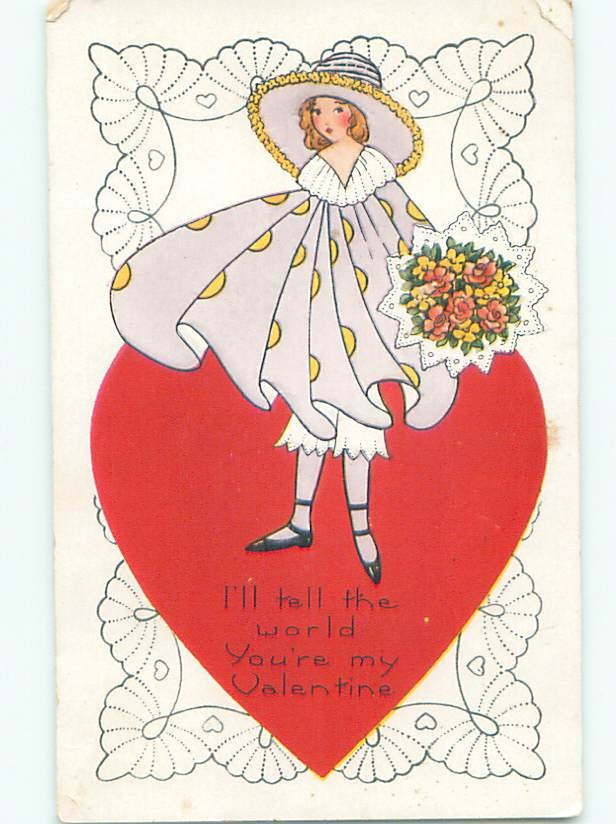 Pre-Linen Valentine GIRL WEARING HATS PORTS FLOWER BOUQUET : clearance AB2811