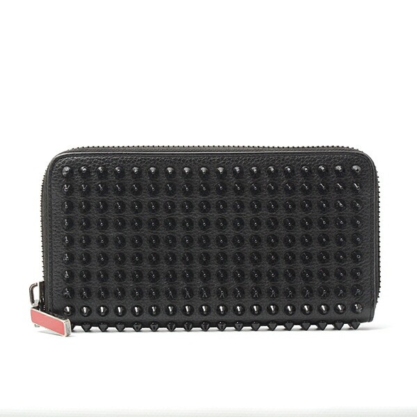 Vintage Black Christian Louboutin Spike Stud Round Zip Leather Wallet