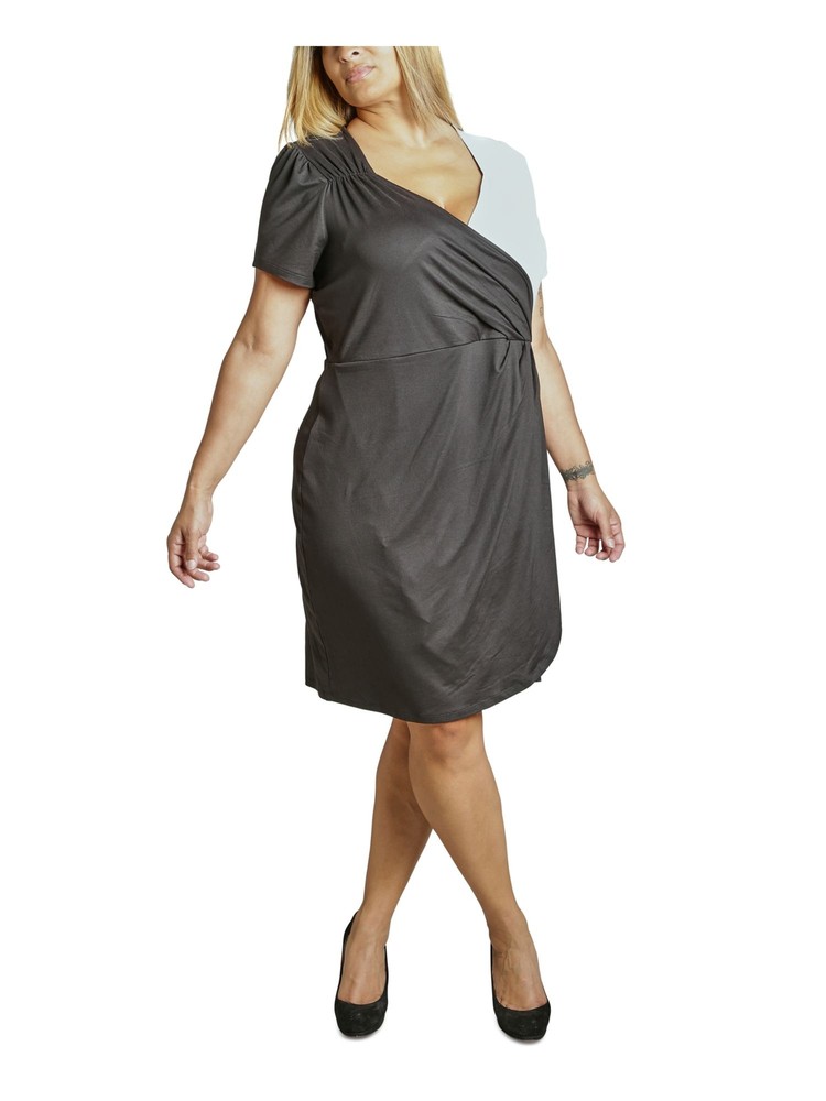 ULTRA FLIRT Womens Gray Jersey-knit Pull Over Short Sleeve Dress Plus 2X