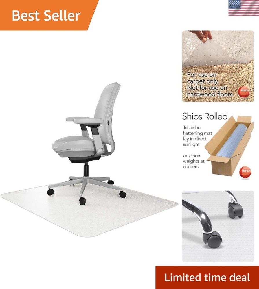 48x48 Clear Vinyl Carpet Chair Mat with Rounded Corners Made in USA