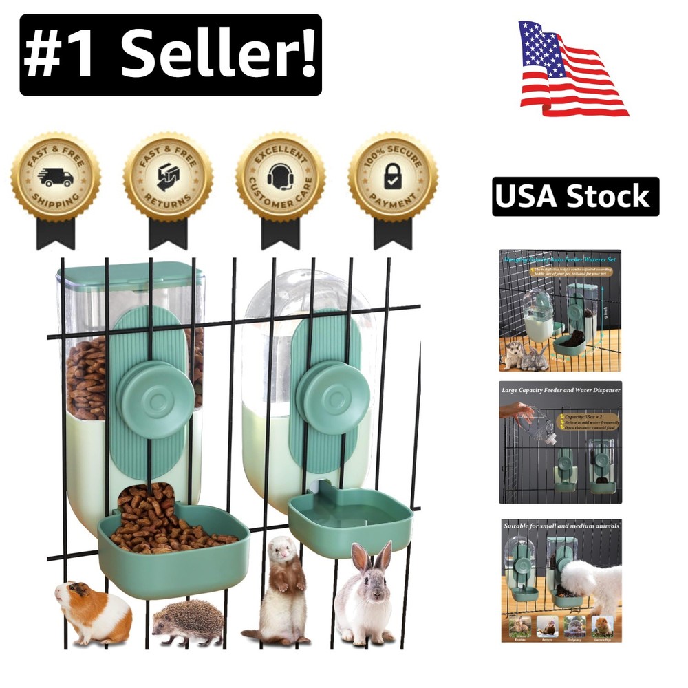 Hanging 35oz Pet Food & Water Bowl Set for Puppies, Kittens & Small Pets