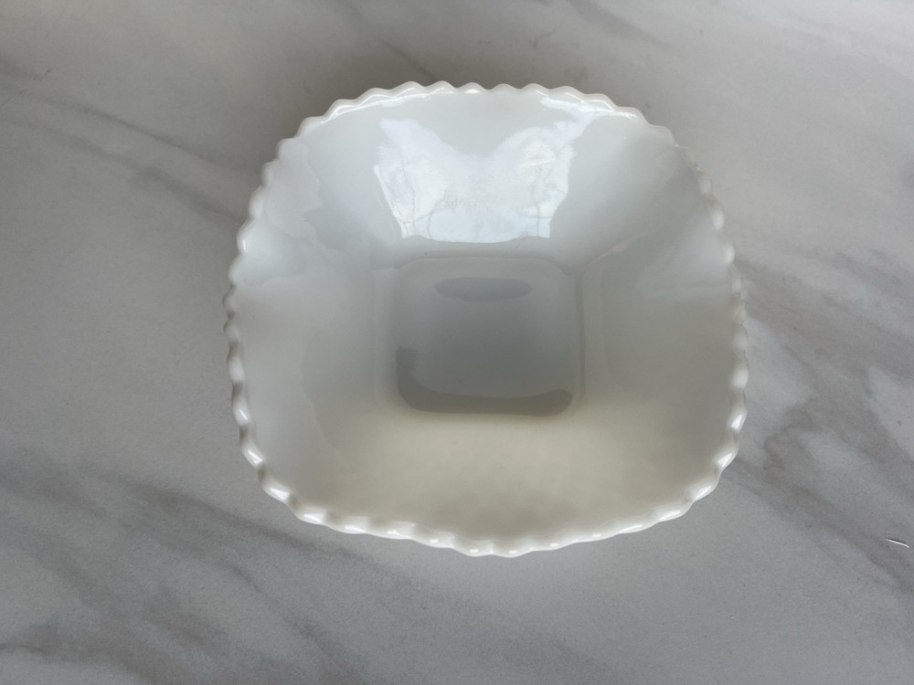 Vintage Fenton Hobnail 6 inch white milk glass candy nut dish 1950s retro collectible