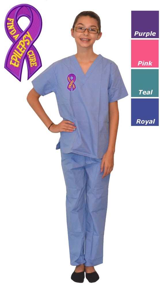 Kids Epilepsy Awareness Scrubs in Pink Blue Purple Teal Green