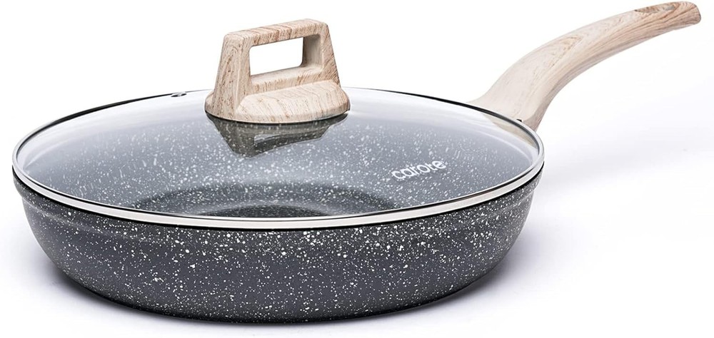 CAROTE 8-Inch Nonstick Frying Pan Skillet with Lid Black PFOA-Free