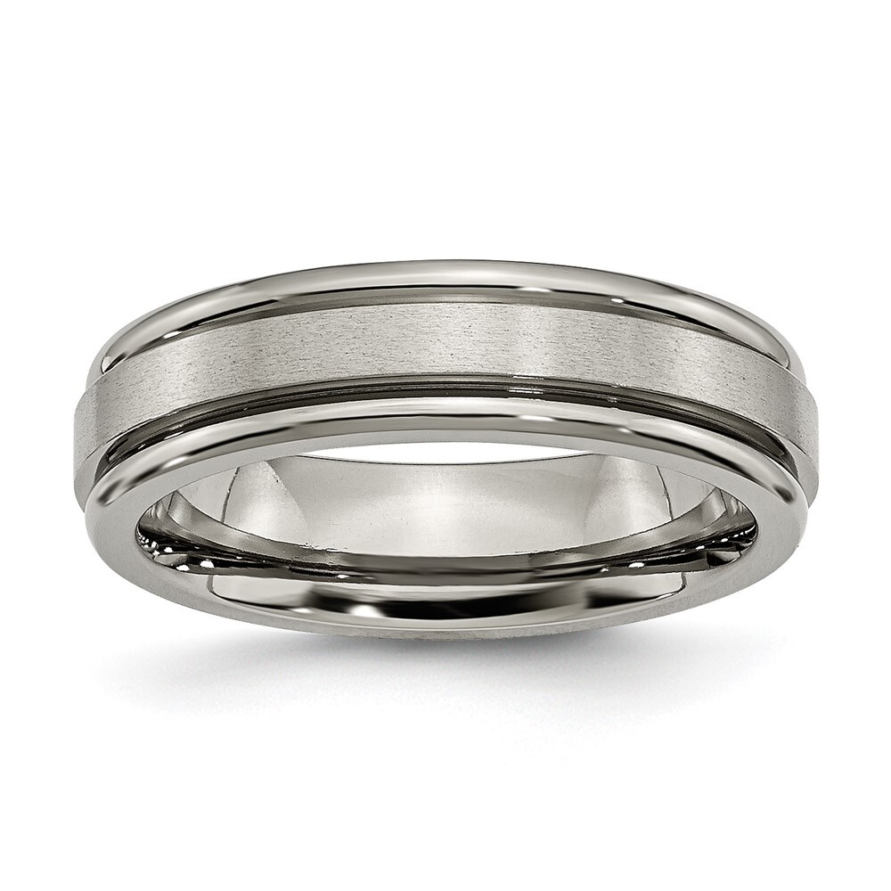 Titanium Satin and Polished 6mm Grooved Edge Band Ring Size 9