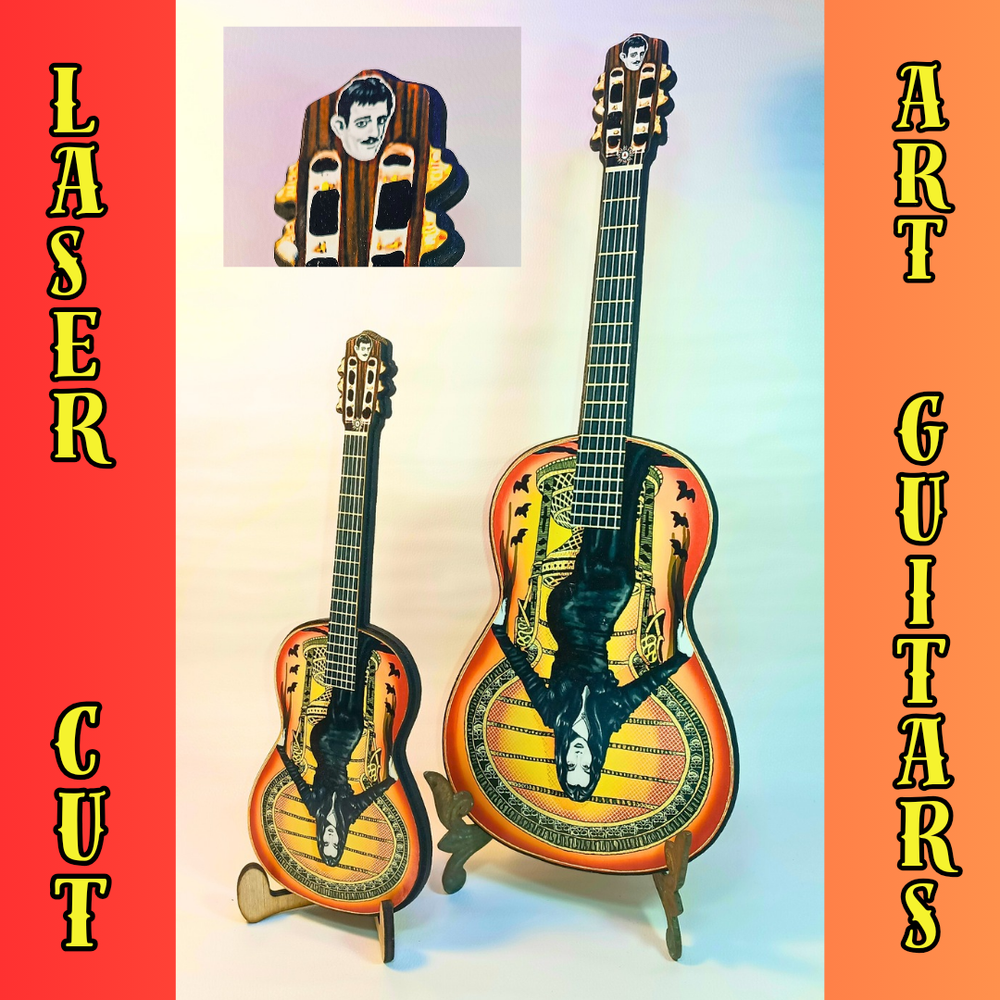 Morticia Addams laser cut guitar prints art pinup unique decor pop gift
