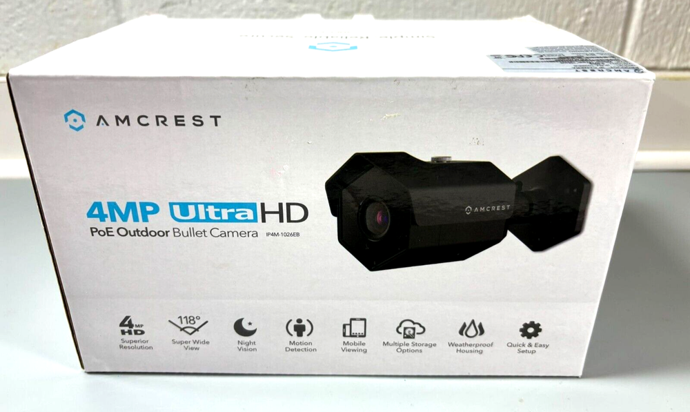 Amcrest 4MP UltraHD PoE Outdoor Bullet Security Camera with Weatherproof Design