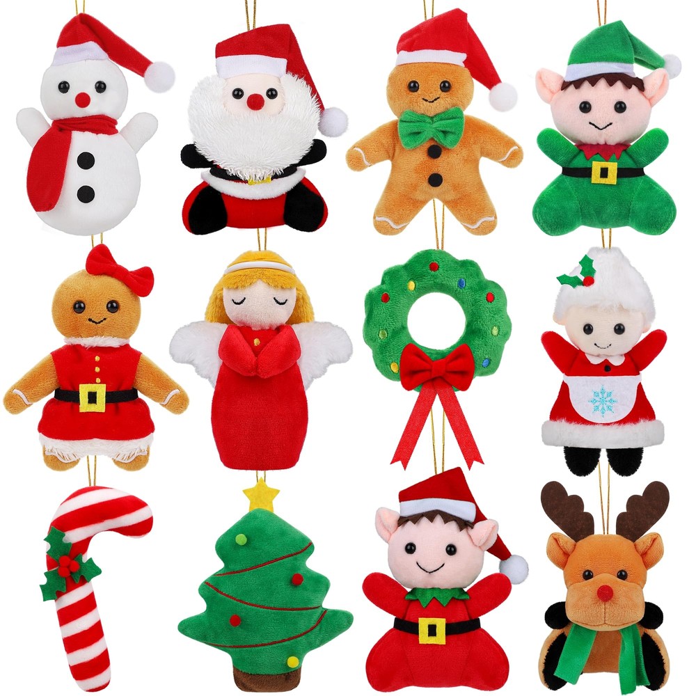 Fovths 12 Pieces Christmas Mini Stuffed Animals 5.7 Inch Snowman Santa Elk El...