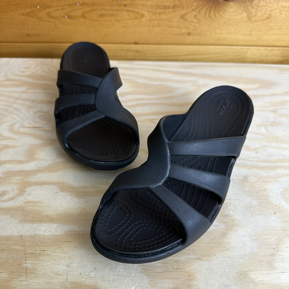 Crocs Sandal Flip Sanrah Wedge Womens Size 8 Black