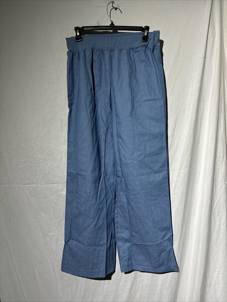 Women's Denim Blue Floods Wide Leg Elastic Waist Pants Size XL/2XL Polyester