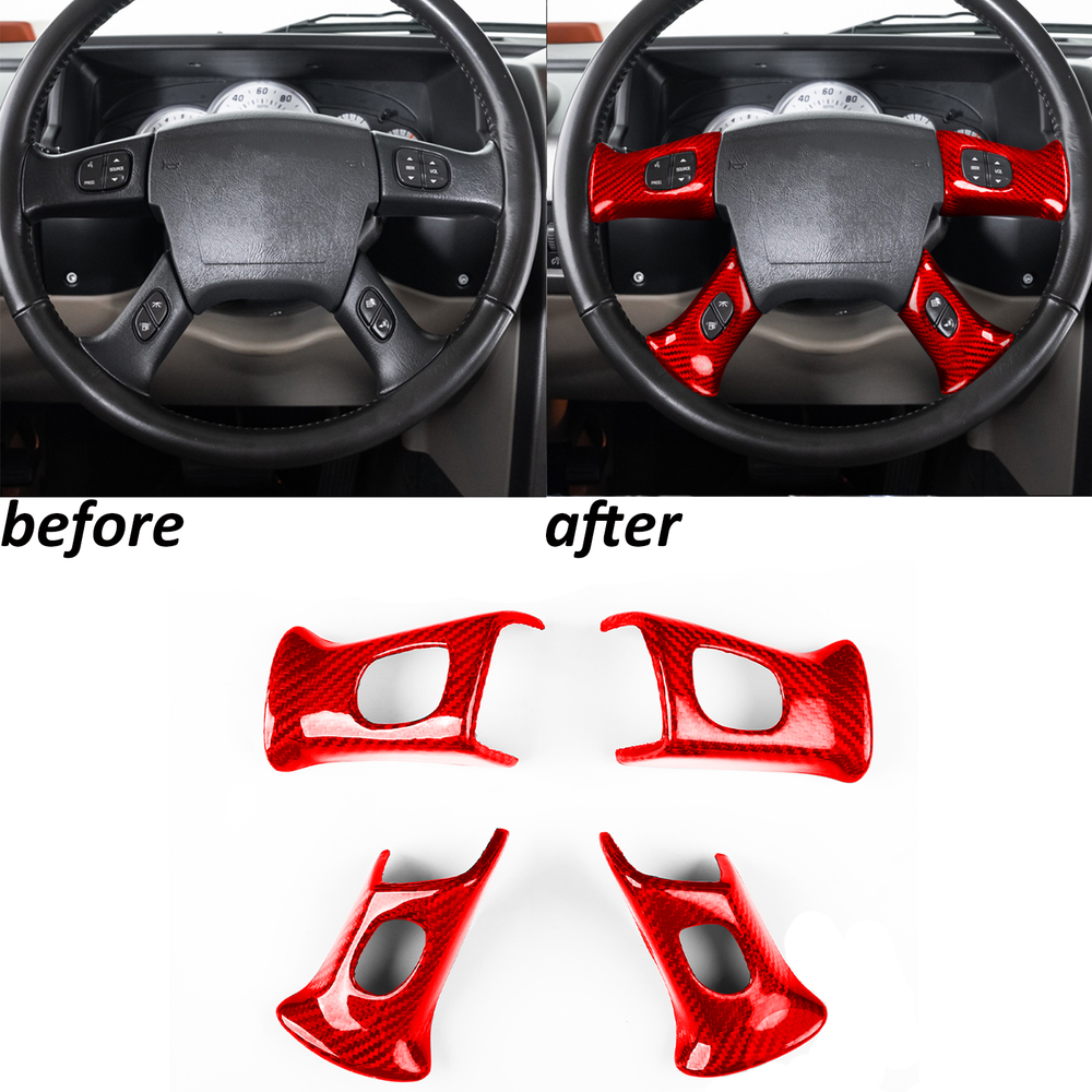 3K Red Carbon Fiber Steering Wheel Button Cover for Hummer H2 Silverado Escalade