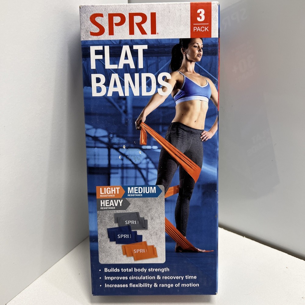 SPRI Flat Band Kit with 3 Resistance Levels & Exercise Guide New