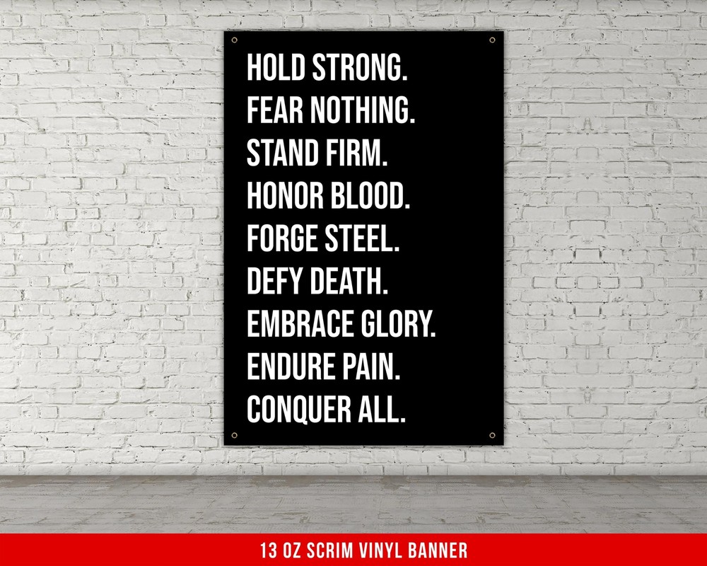 Motivational Gym Banner  Weightlifting Wall Art  Hold Strong Fitness Quote Sign