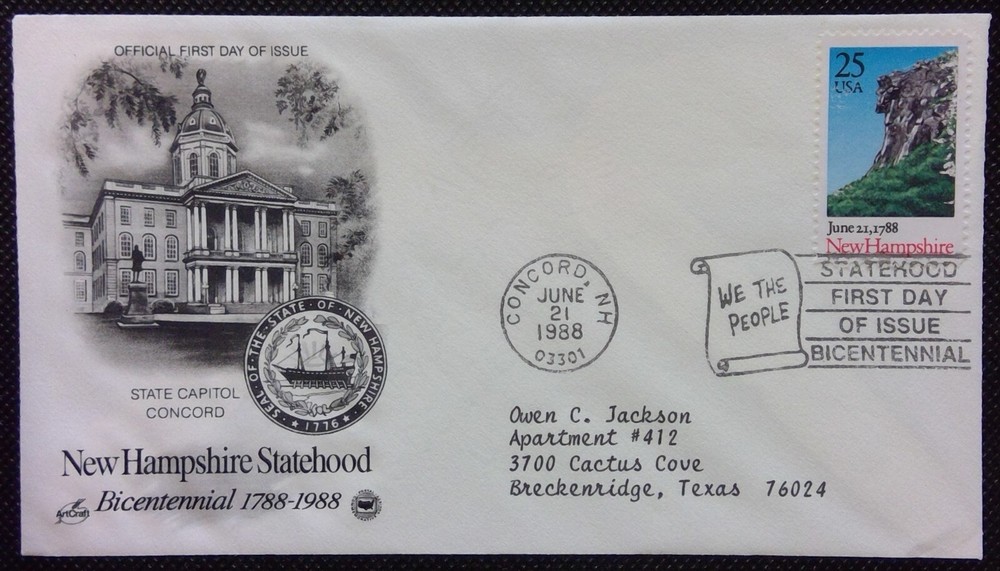 Scott 2344 FDC New Hampshire Ratification of the Constitution Art Craft PCS ADDR