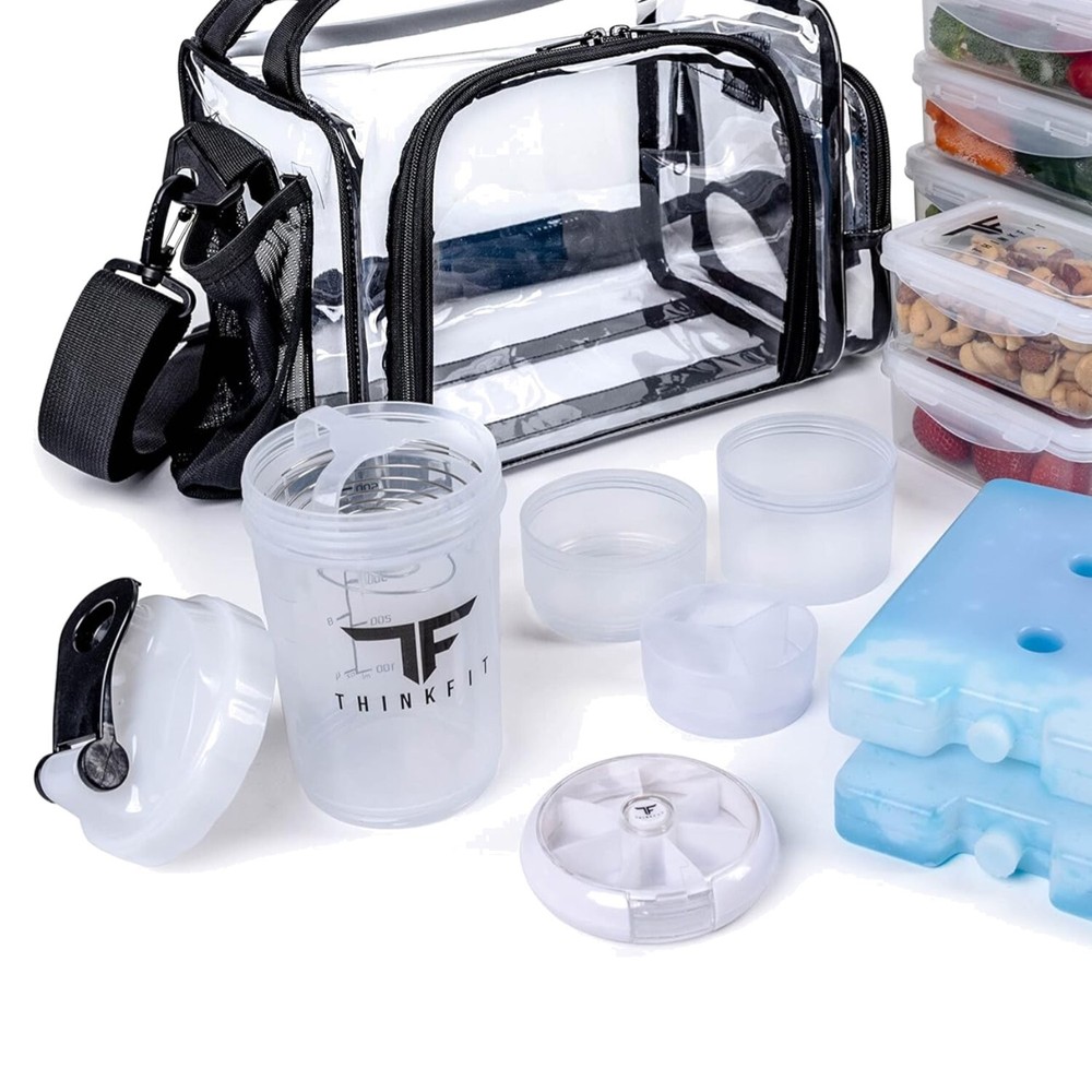 Microwave & Freezer Safe Clear Lunch Bag with 6 Portion Containers  