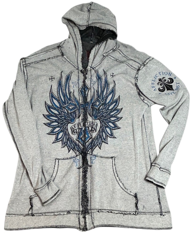 Affliction Awakening Reversible Grey Lava & Black Lava Wash Zip Hoodie 2XL