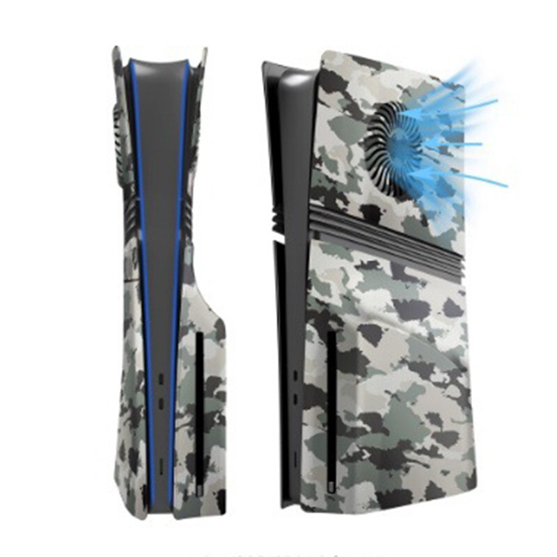Camouflage Gray Faceplate for PS5 Pro Plates Cooling Vent Panel Enhanced Airflow
