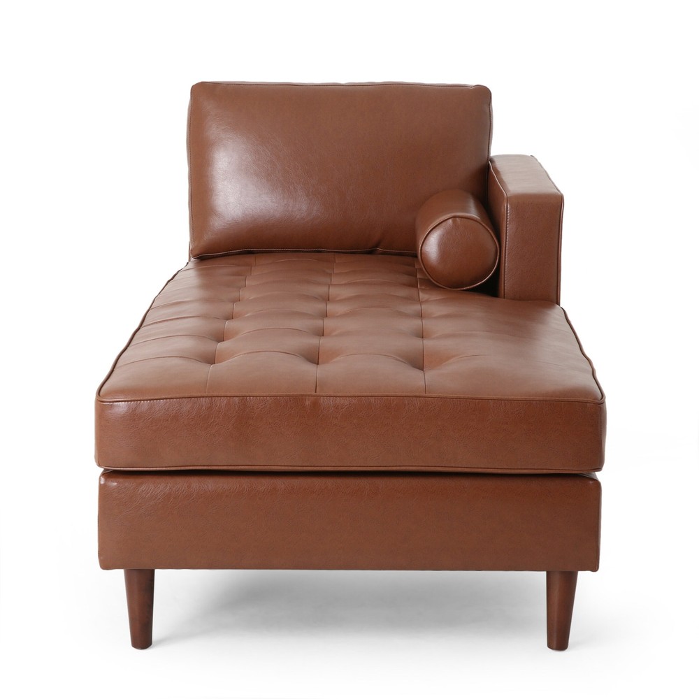 Malinta Contemporary Tufted Chaise Sectional in Cognac Brown & Espresso Finish