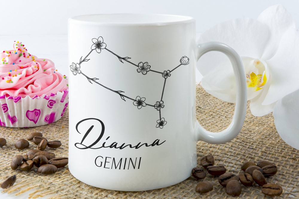 Personalized Floral Gemini Mug Zodiac Constellation Gemini Mug Gemini Birthday