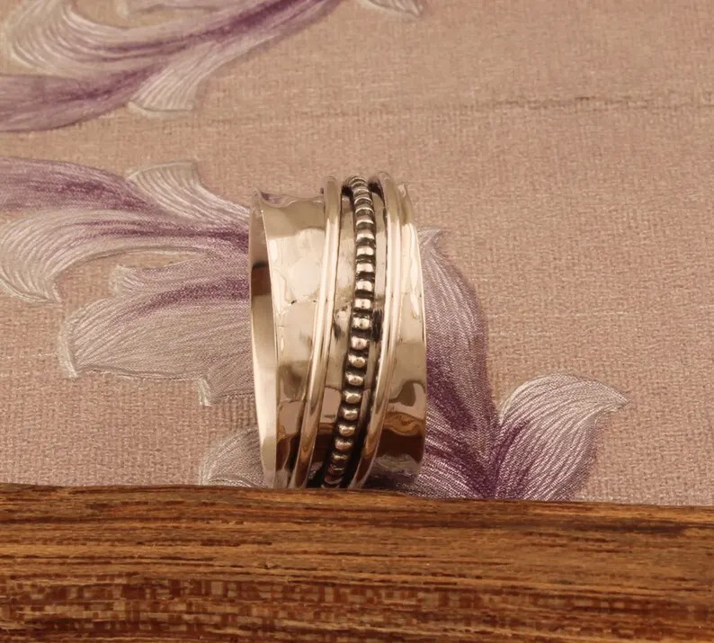 Distressed Scratches Design Spinner Ring in Solid 925 Sterling Silver