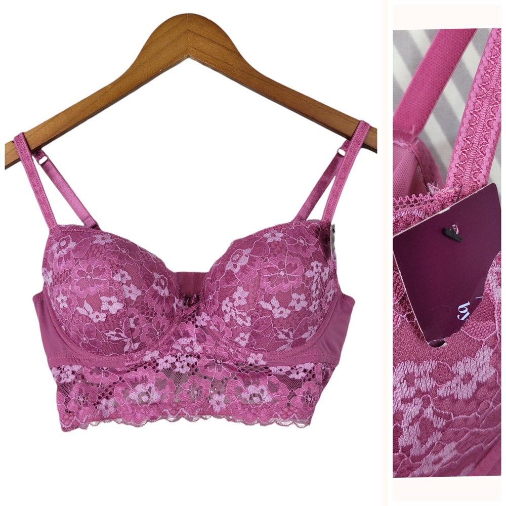 NEW Adored by Adore Me sz 36C Payal Longline Underwire Floral Lace Demi Cup Bra-image