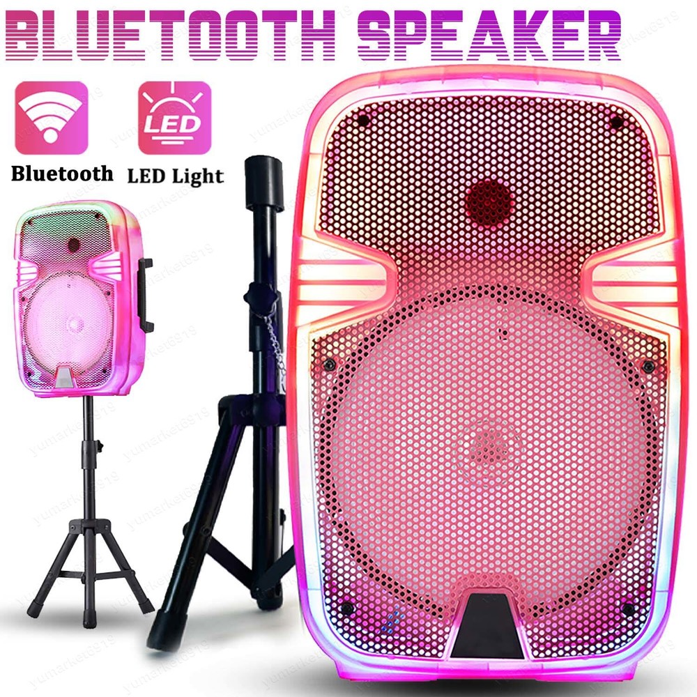 8in Portable Bluetooth Speaker with Heavy Bass Subwoofer & Stand for Party Sound System