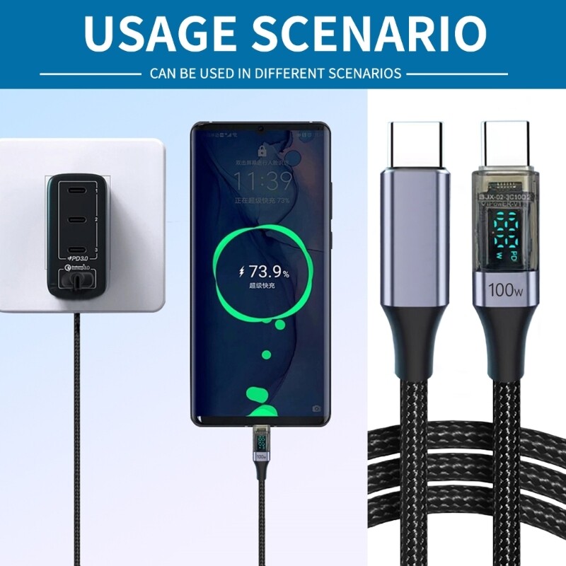 USB C to USB C Fast Charging Cable with Power Display 480Mbps Data Transfer