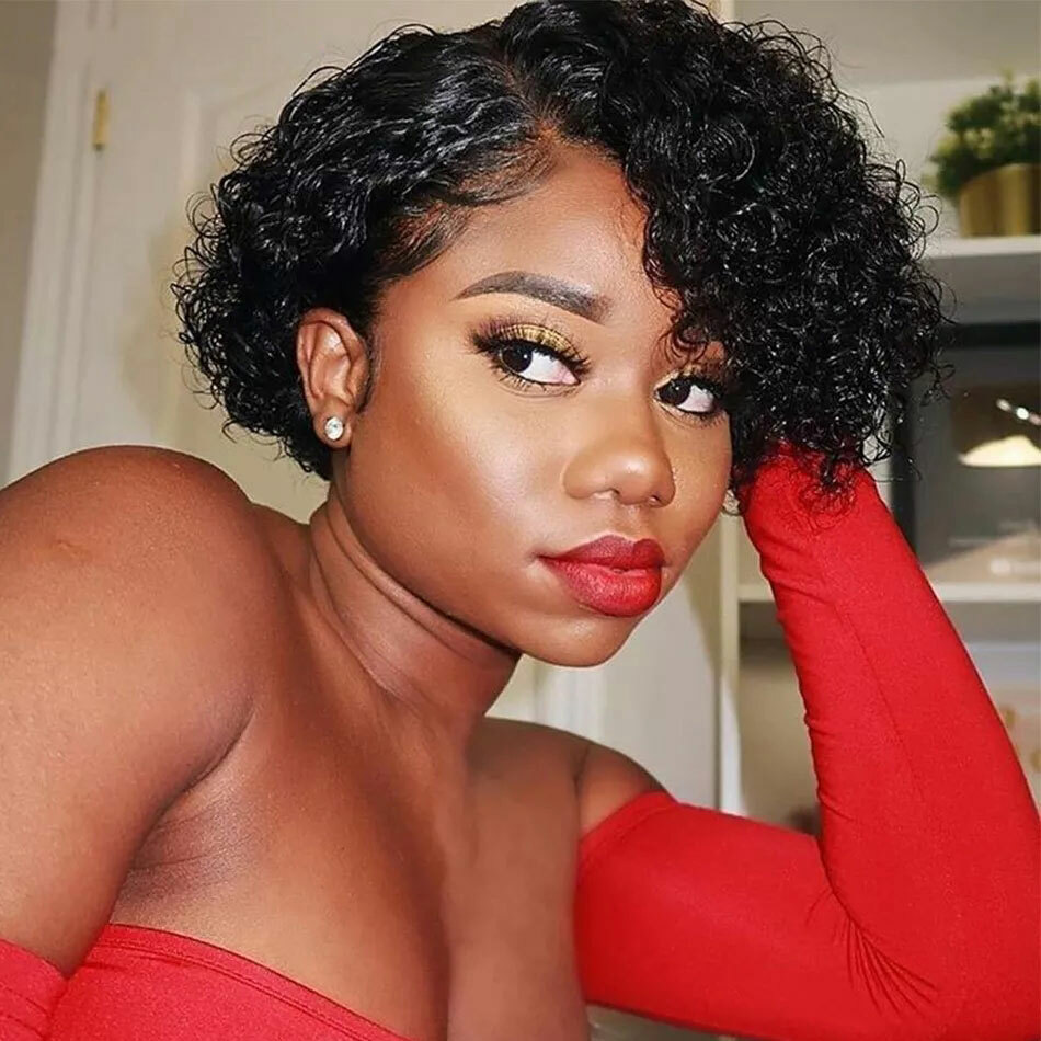 Pixie Cut Wig Short Curly Bob Brazilian Human Hair Glueless No Lace