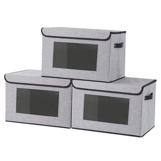 Fabric Storage Boxes,Storage Baskets for Shelves with Lids, Small -3 Pack Gray