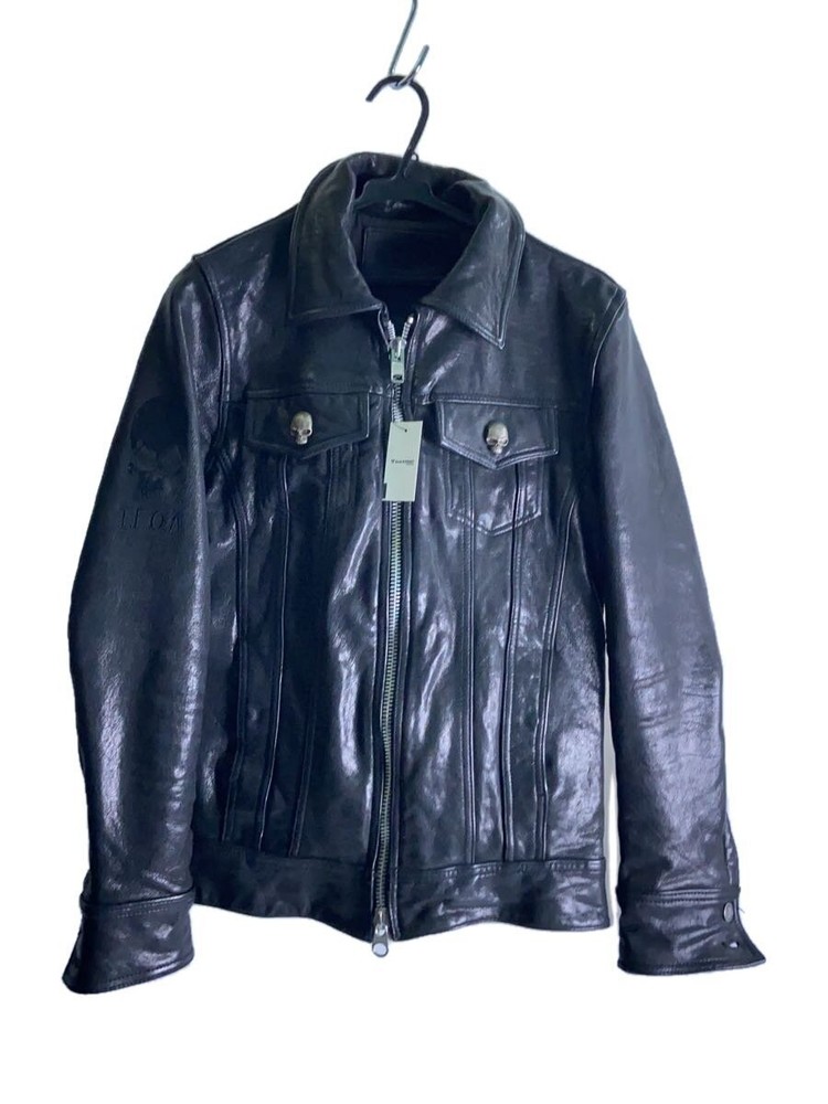 Men's Black Goat Leather Blouson Collar Jacket CLS-JK-0041