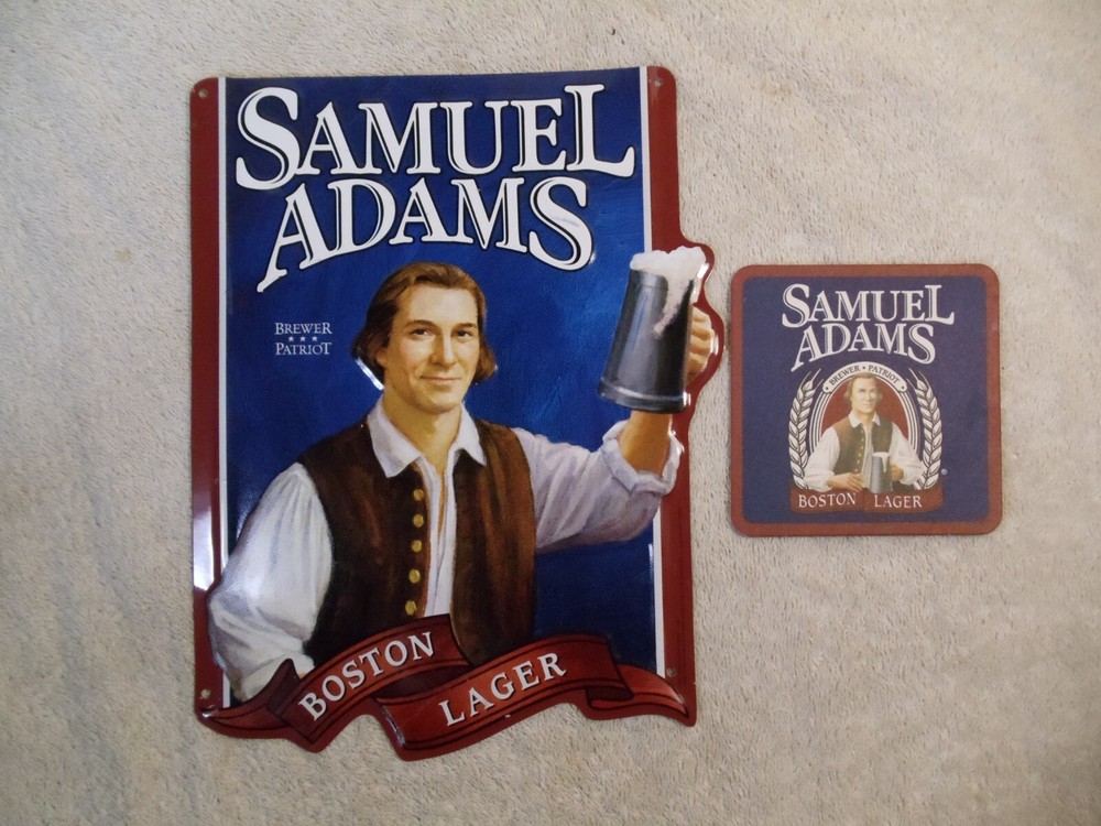 VINTAGE Samuel Adams Boston Lager  Metal Tin Sign & COASTER