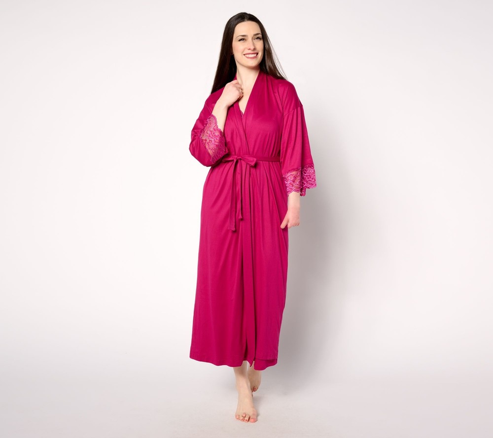 Breezies Women's Sleepwear Sz M Lounge Lace Detail Duster Purple A636781