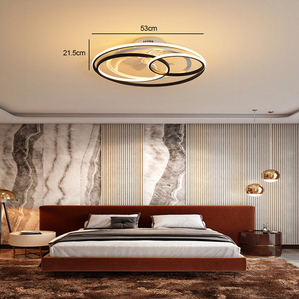 Round Ceiling Fan Light Acrylic Metal LED Chandelier Modern 3-Color Lamp Fixture