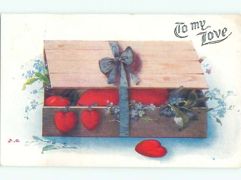 Valentine Hearts Wooden Gift Box with Ribbon 60K Cards AB2772
