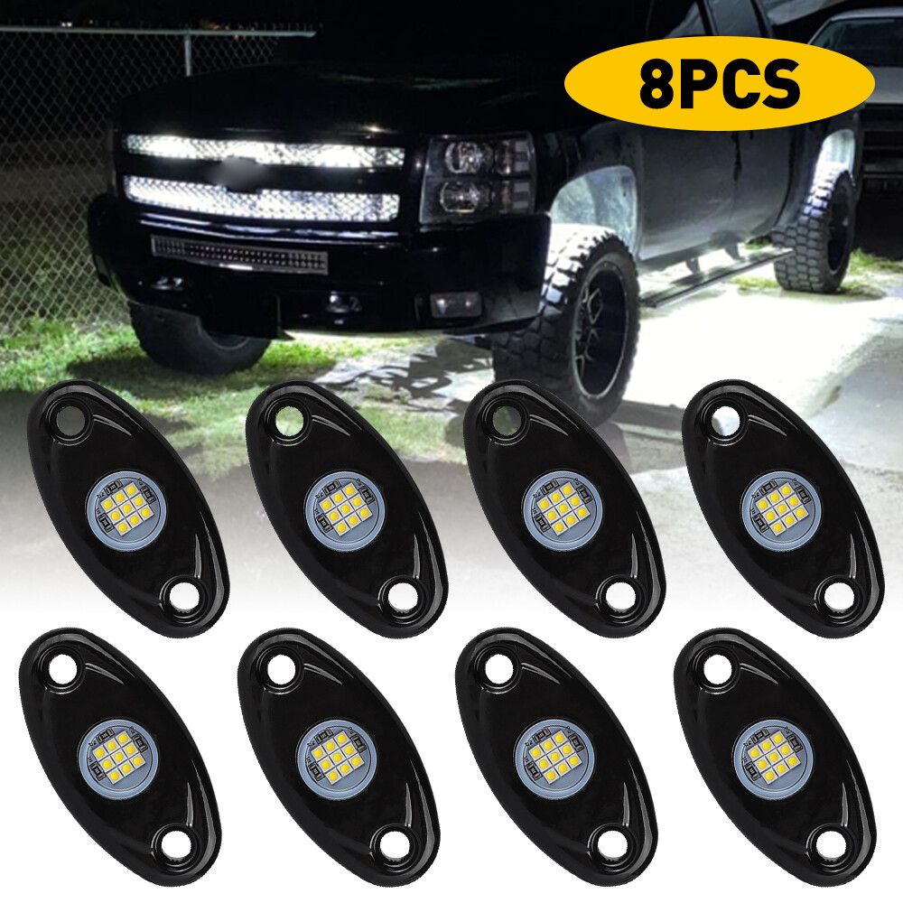 8X LED Rock Lights Underbody White Trail Glow Rig Lamp Offroad SUV Pickup Truck