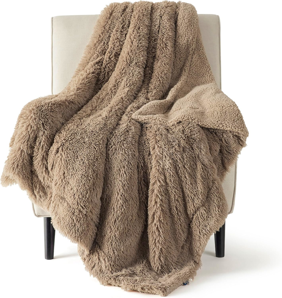 Cozy Brown Sherpa Fleece Throw Blanket 50x60 for Couch and Bed
