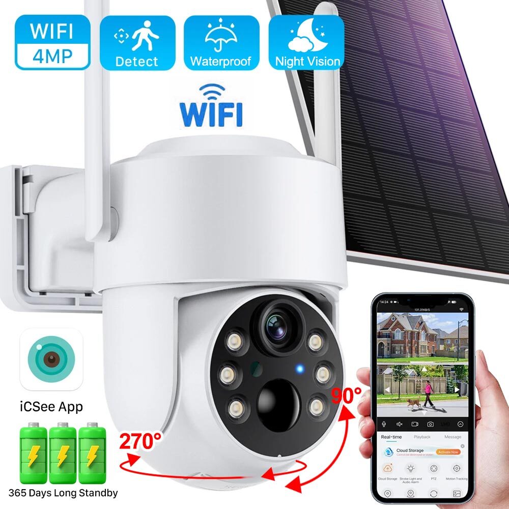 Solar Security IP Camera Battery Powered Outdoor Wireless WiFi CCTV PTZ Camera