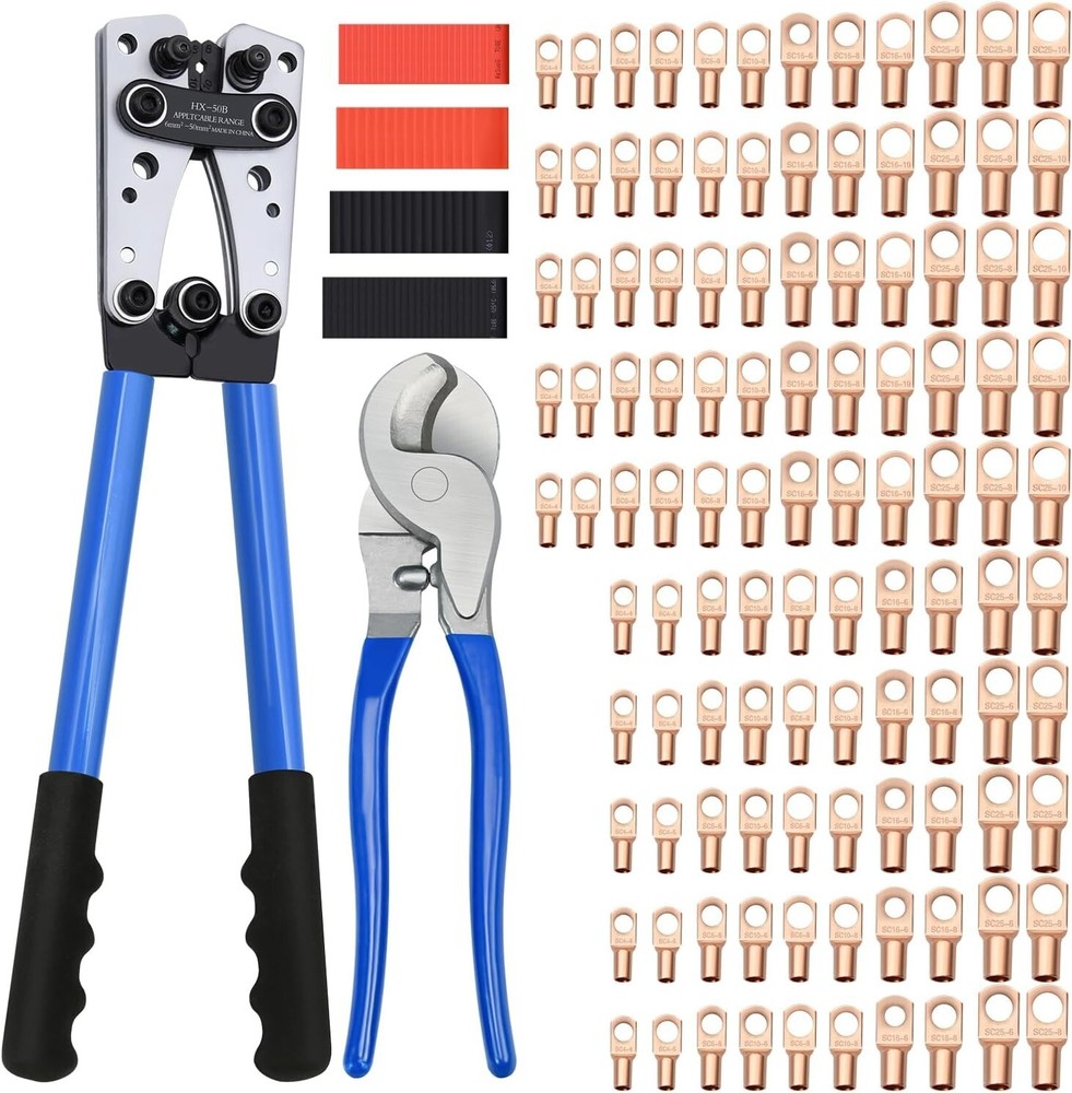 Cable Lug Crimping Tool with 170Pcs Copper Wire Lugs, Wire Crimping Tool for AWG