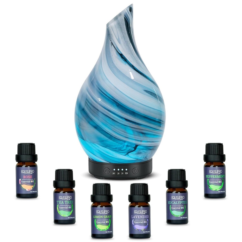 Aromatherapy Essential Oils Set with H-Shaped Grey Oil Diffuser