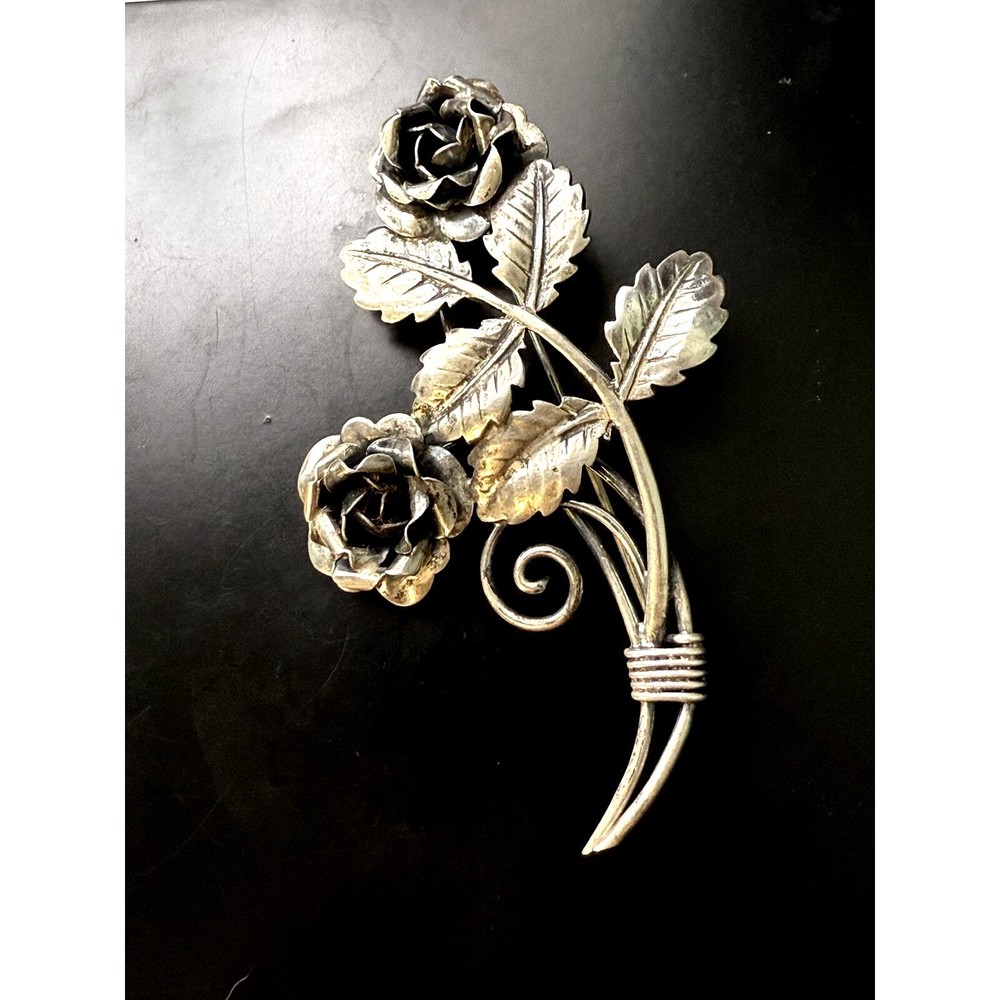 Vintage 925 Sterling Silver Mid-50s Floral Brooch