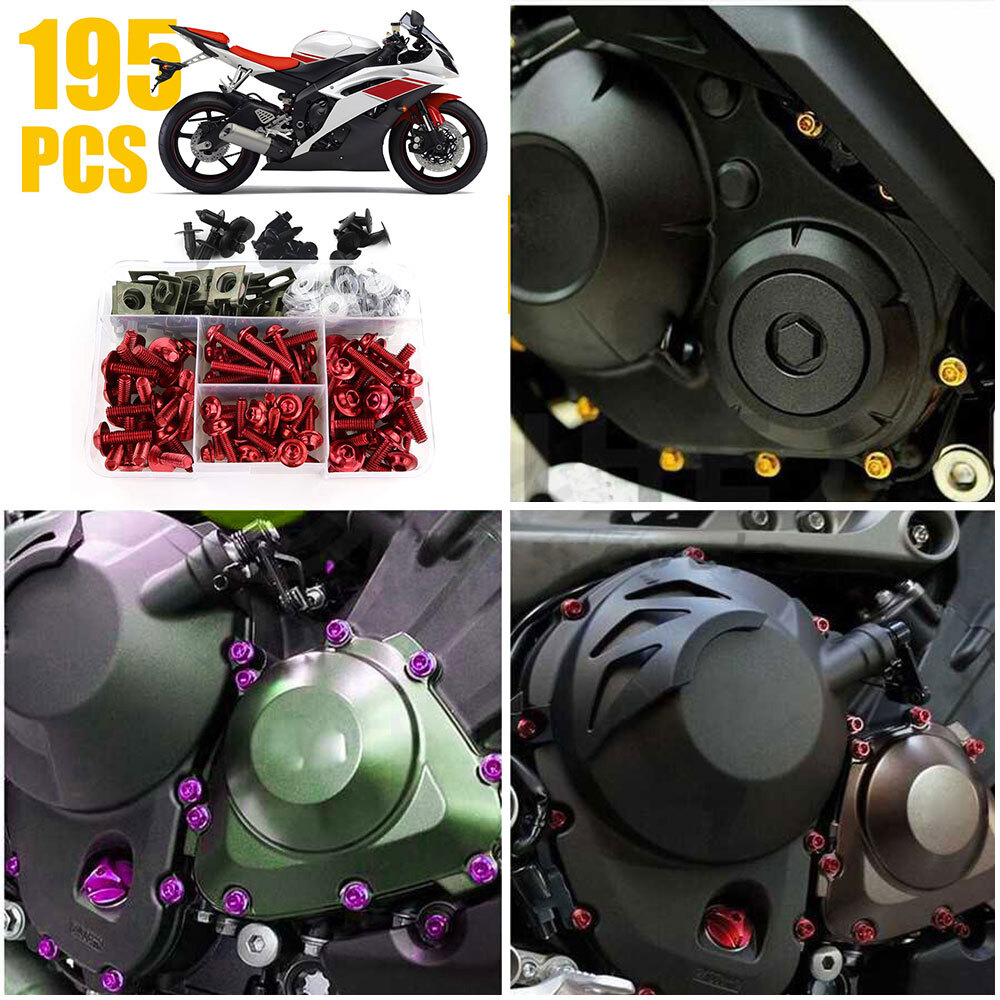 Red Motorcycle Fairing Bolt Kit Body Screw Set Accessories Replace Aluminium USA