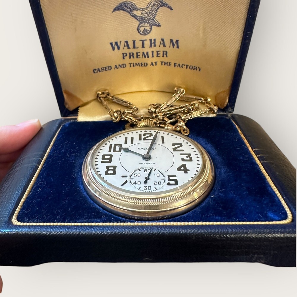 1936 Waltham 21 Jewels Premier Gold Filled Pocket Watch, With Case, NON-WORKING