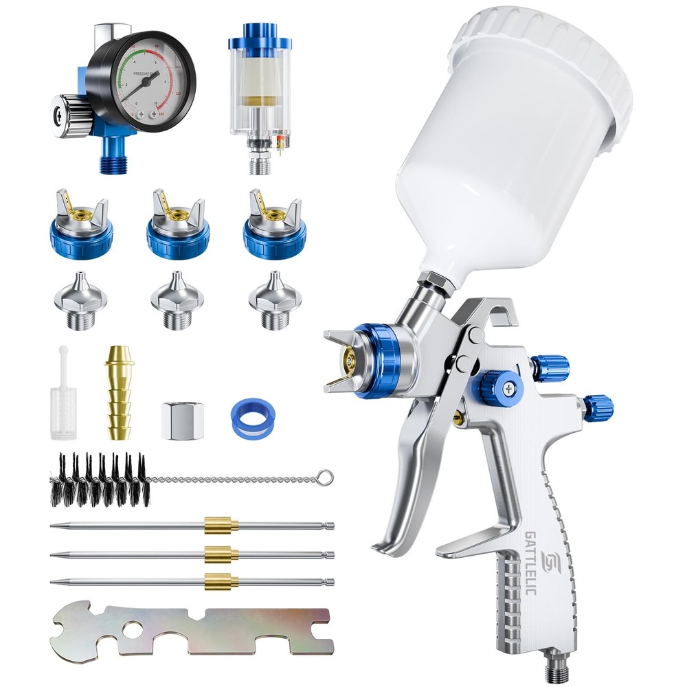 LVLP Air Spray Gun Premium Kit with 1.3/1.5/1.7mm Nozzle & Air Regulator,Auto...