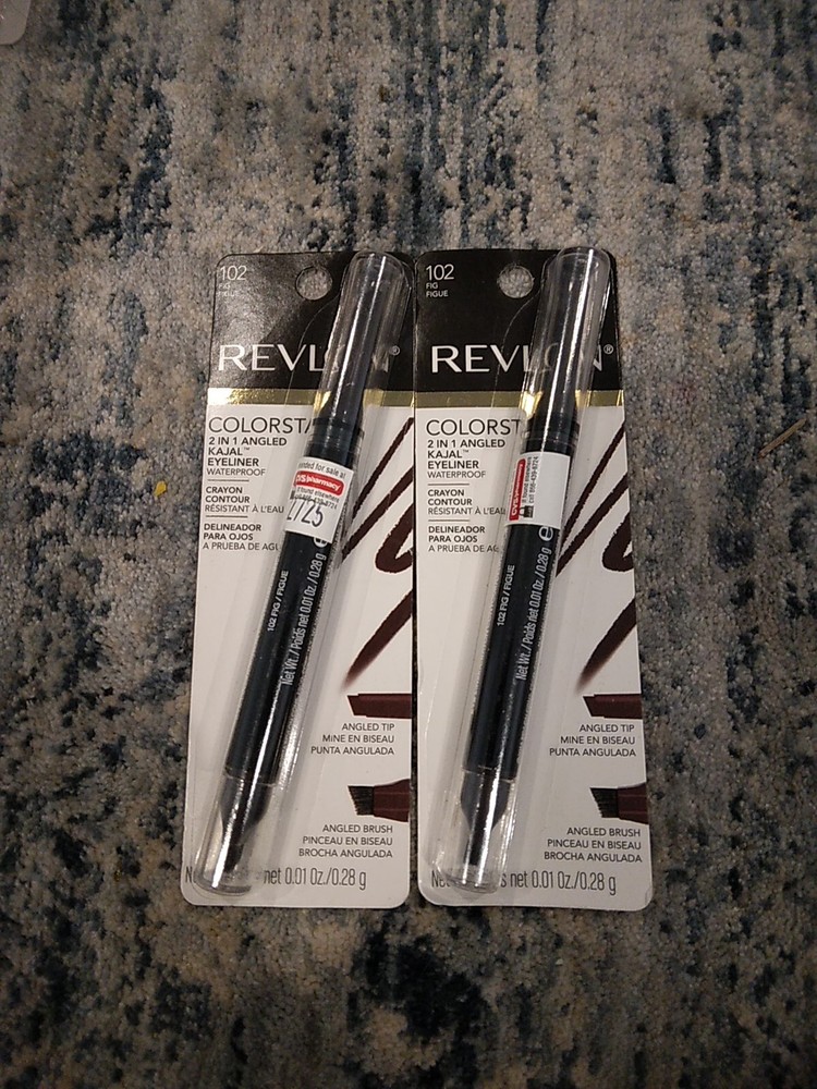 LOT OF 2-Revlon ColorStay 2 in 1 Angled Kajal Eyeliner 102 FIG Waterproof, New