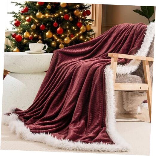 Blanket Queen Size,Red Reversible Warm Flannel Fleece Throw,Ultra Soft Plush