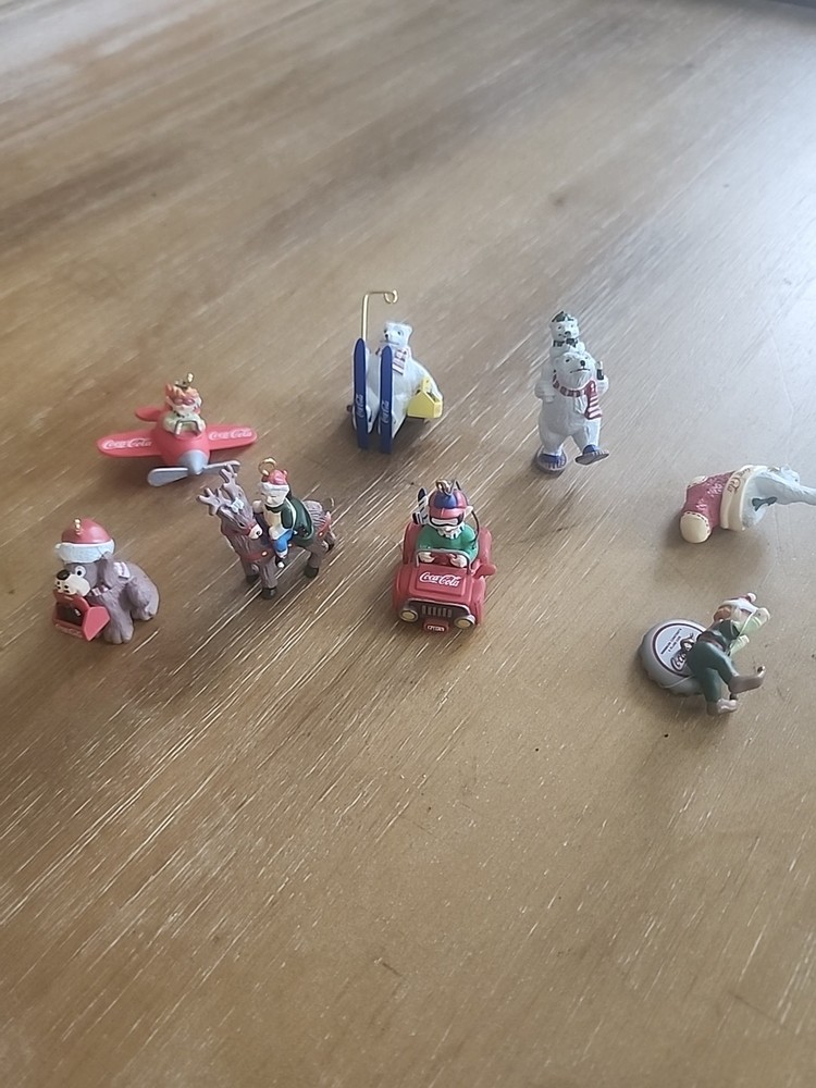 Coca-Cola Christmas Ornaments Lot of 8 Polar Bear Dog Airplane Mini Collectibles-image