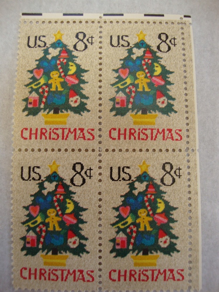 Vintage 8c US Christmas Tree Postage Stamps Plate Block MNH