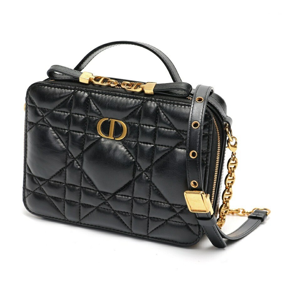 DIOR Caro Micro Cannage Quilted Black Calfskin Shoulder Bag 2 Way Box