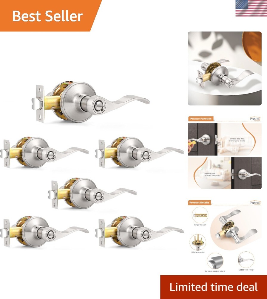 Privacy Door Levers Wave Style Handles Keyless Lock Bed Bath Door Lockset, Sa...