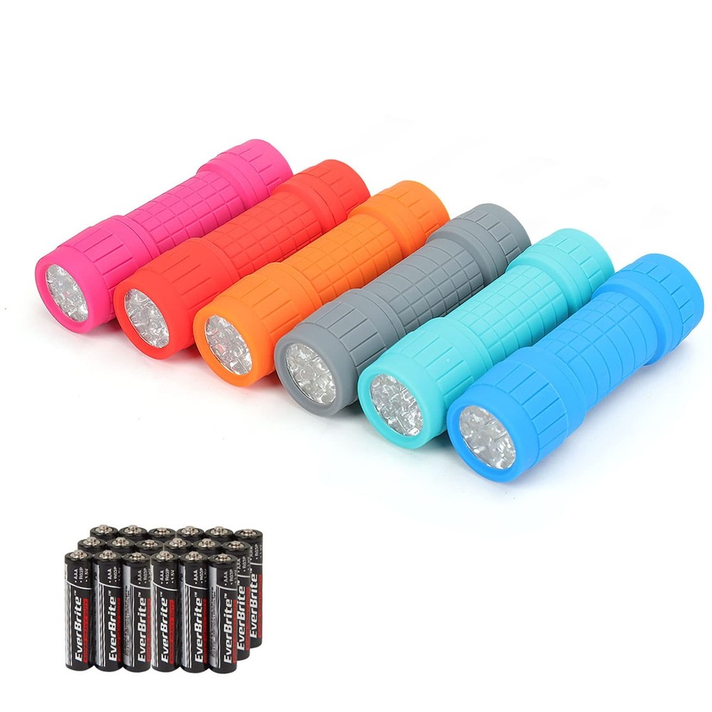 EverBrite 9-LED Flashlight 6-Pack Compact Handheld Torch Assorted Colors with...